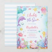 Under the Sea Ocean Animals Theme Birthday 招待状 (正面/裏面)