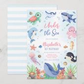 Under the Sea Ocean Animals Theme Birthday 招待状 (正面/裏面)