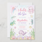 Under the Sea Ocean Animals Theme Birthday  招待状 (正面)
