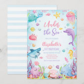 Under the Sea Ocean Animals Theme Birthday  招待状 (正面/裏面)