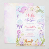 Under the Sea Ocean Animals Theme Birthday 招待状 (正面/裏面)