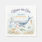 Under the Sea Ocean Animals Whale Birthday スタンダードカクテルナプキン (正面)