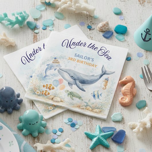 Under the Sea Ocean Animals Whale Birthday スタンダードカクテルナプキン