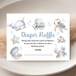 Under The Sea Ocean Baby Shower Blue Diaper Raffle エンクロージャーカード