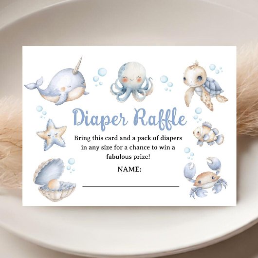 Under The Sea Ocean Baby Shower Blue Diaper Raffle エンクロージャーカード