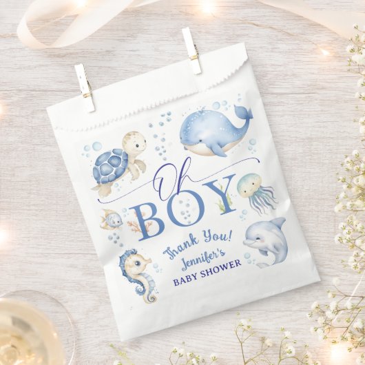 Under The Sea Ocean Baby Shower Boy Blue  フェイバーバッグ (クリップ留めされた状態)