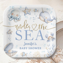 Under The Sea Ocean Baby Shower Boy Blue  ペーパープレート