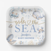 Under The Sea Ocean Baby Shower Boy Blue  ペーパープレート (正面)