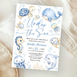 Under The Sea Ocean Baby Shower Boy Dusty Blue 招待状