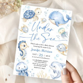 Under The Sea Ocean Baby Shower Boy Dusty Blue 招待状