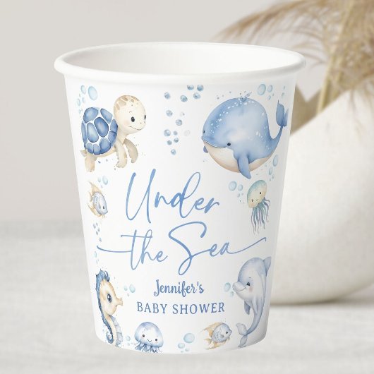 Under The Sea Ocean Baby Shower Boy Dusty Blue 紙コップ