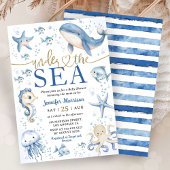 Under The Sea Ocean Baby Shower Boy Navy Blue Gold 招待状