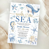 Under The Sea Ocean Baby Shower Boy Navy Blue Gold 招待状