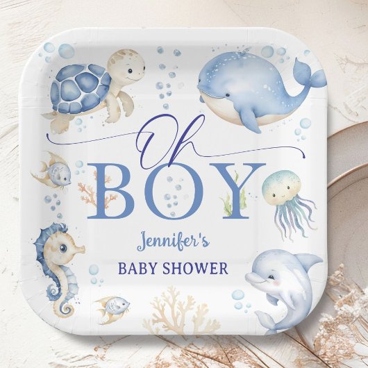 Under The Sea Ocean Baby Shower Oh Boy Blue ペーパープレート