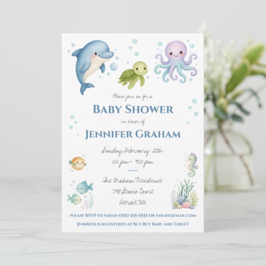 Under the Sea, Ocean Creatures Baby Shower 招待状 (スタンド正面)