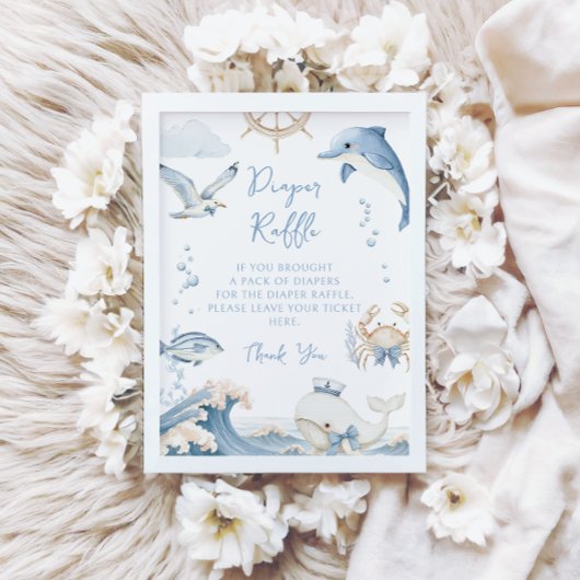 Under the Sea Ocean Diaper Raffle Baby Boy Shower 招待状