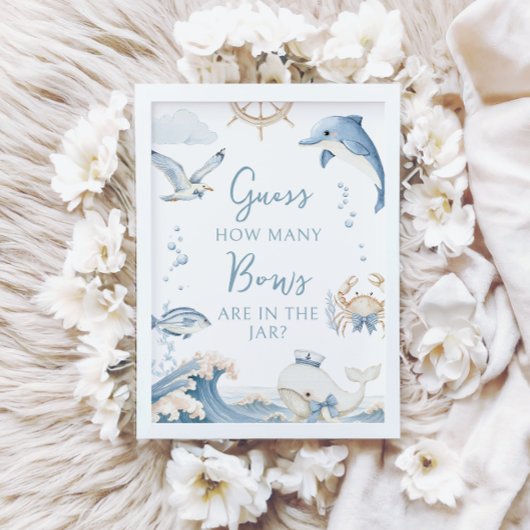 Under the Sea Ocean How Many Bows Baby Boy Shower 招待状