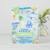 Under the Sea ocean life boy birthday invite. 招待状 (スタンド正面)