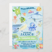Under the Sea ocean life boy birthday invite. 招待状 (正面/裏面)