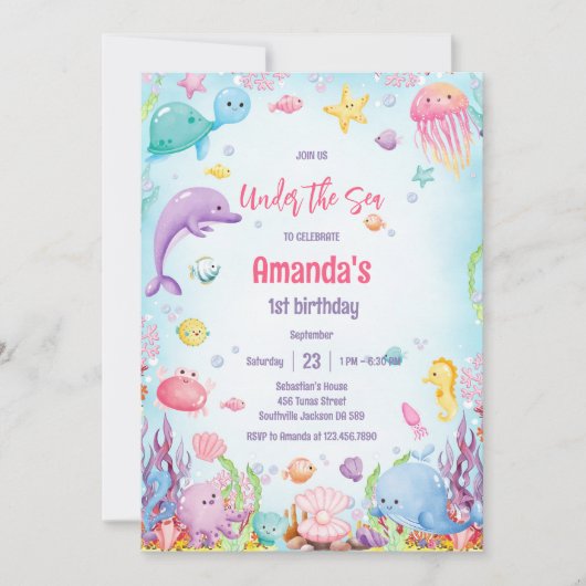 Under the Sea Ocean Theme Birthday Invitation 招待状 (正面)