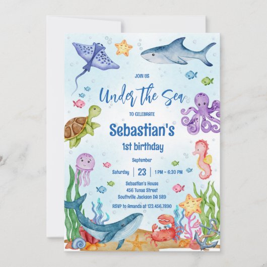 Under the Sea Ocean Theme Birthday Invitation 招待状 (正面)