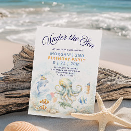 Under the Sea Octopus & Ocean Animals Birthday 招待状