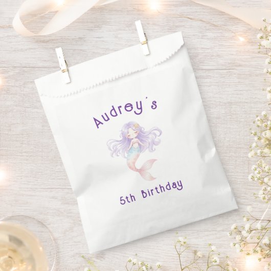 Under the Sea Party Bags Lavender Mermaid フェイバーバッグ (クリップ留めされた状態)