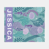 Under the Sea Seahorse Shell Ocean Fantasy フリースブランケット (正面(横))