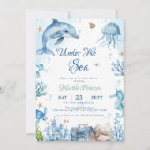 UNder the sea Seashell Baby Shower 招待状 (正面)