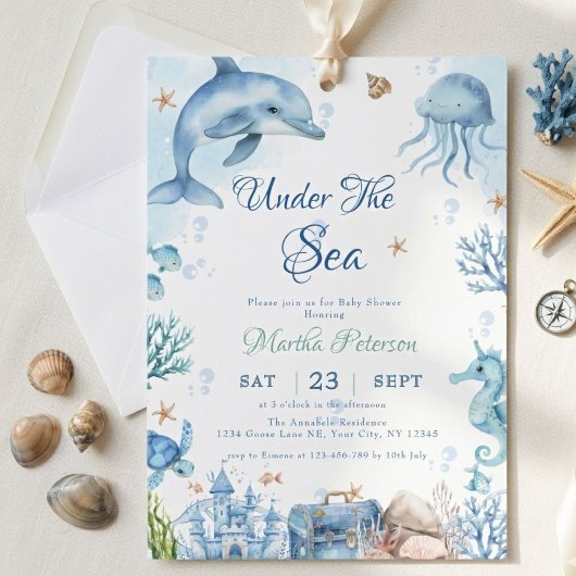 UNder the sea Seashell Baby Shower 招待状
