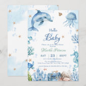UNder the sea Seashell Baby Shower 招待状 (正面/裏面)
