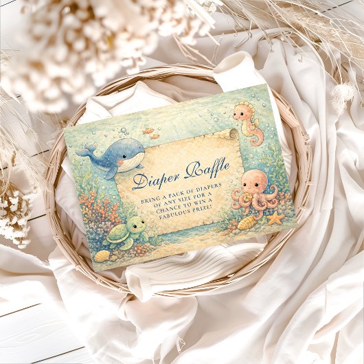 Under the Sea Storybook Baby Shower Diapper Raffle エンクロージャーカード