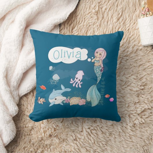 Under the Sea Sweet Mermaid Personalized クッション (ブランケット)