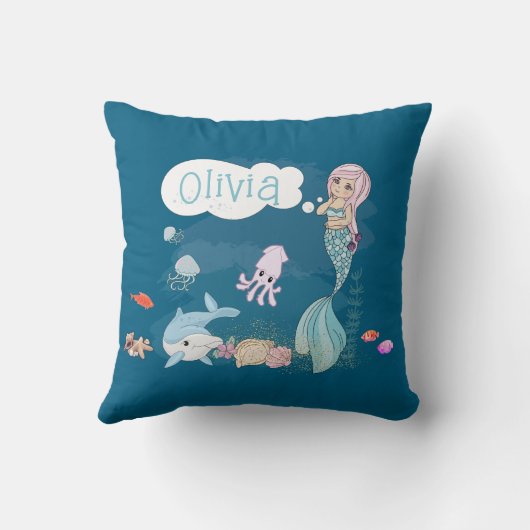 Under the Sea Sweet Mermaid Personalized クッション (裏面)