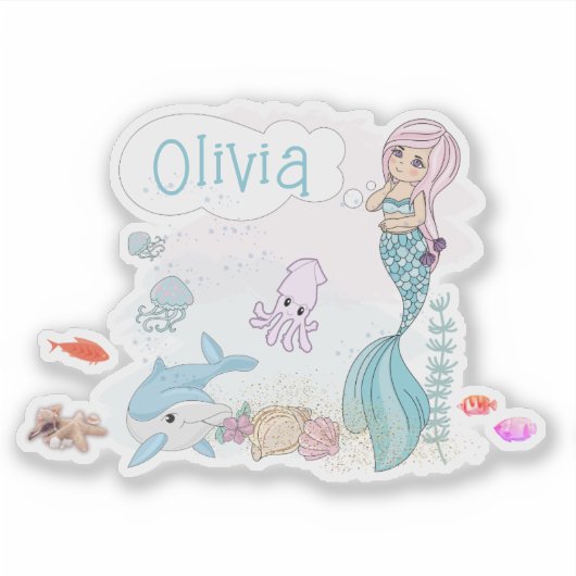 Under the Sea Sweet Mermaid Personalized シール (正面)