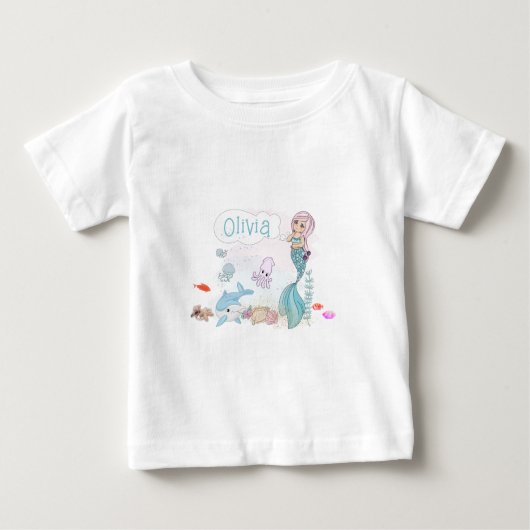 Under the Sea Sweet Mermaid Personalized ベビーTシャツ (正面)