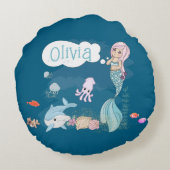 Under the Sea Sweet Mermaid Personalized ラウンドクッション (裏面)