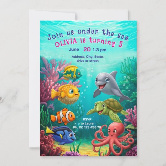Under the sea Theme invitaion. Kids party. 招待状 (正面)