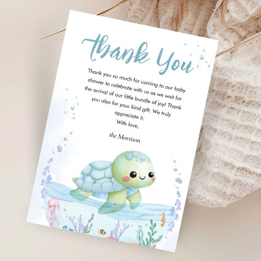 Under The Sea Turtle Baby Shower Boy Thank You サンキューカード