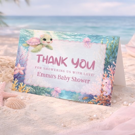 Under the Sea Turtle Baby Shower Thank You Card サンキューカード