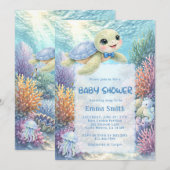 Under the Sea Turtle Boy Baby Shower 招待状 (正面/裏面)