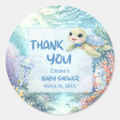 Under the Sea Turtle Boy Baby Shower Thank You ラウンドシール (正面)