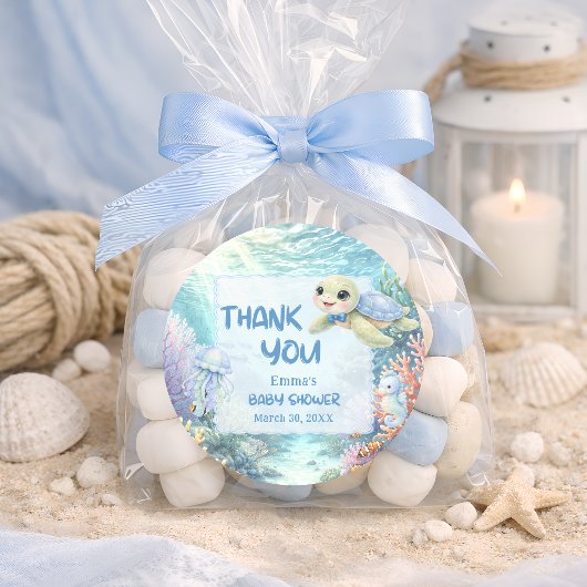 Under the Sea Turtle Boy Baby Shower Thank You ラウンドシール