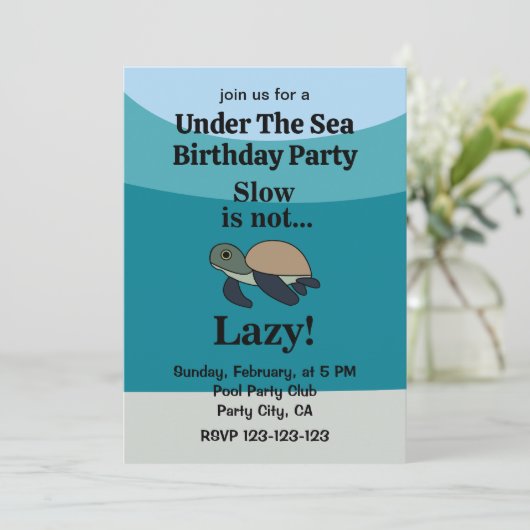 Under The Sea Turtle Funny Birthday Party 招待状 (スタンド正面)