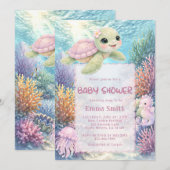 Under the Sea Turtle Girl Baby Shower Invitation 招待状 (正面/裏面)