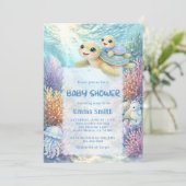 Under the Sea Turtle Mom & Baby Boy Baby Shower 招待状 (スタンド正面)