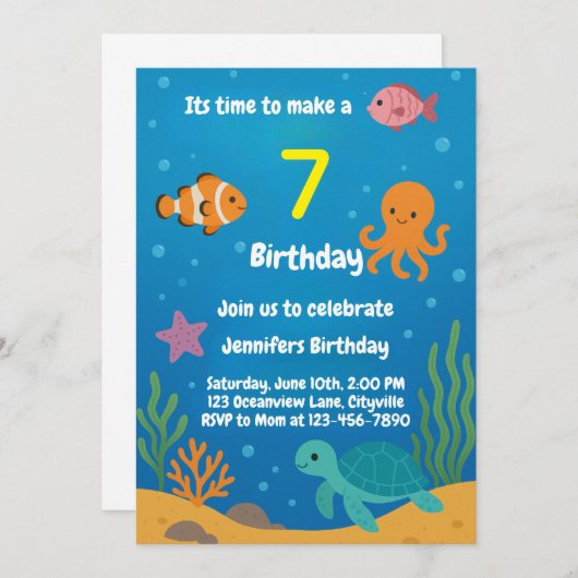Under the Sea Underwater Birthday Invitation 招待状 (正面/裏面)
