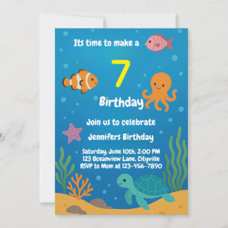 Under the Sea Underwater Birthday Invitation 招待状