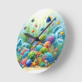 Under the Sea Wall Clock – Vibrant Coral Reef  ラウンド壁時計 (傾斜)