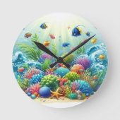 Under the Sea Wall Clock – Vibrant Coral Reef  ラウンド壁時計 (正面)
